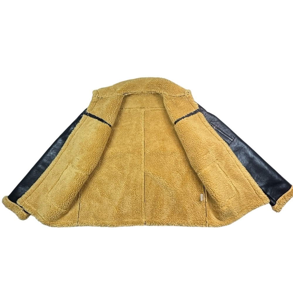 Men’s Faux Leather Sherpa Lined Jacket Vintage Collared Long Sleeve large - Picture 3 of 10